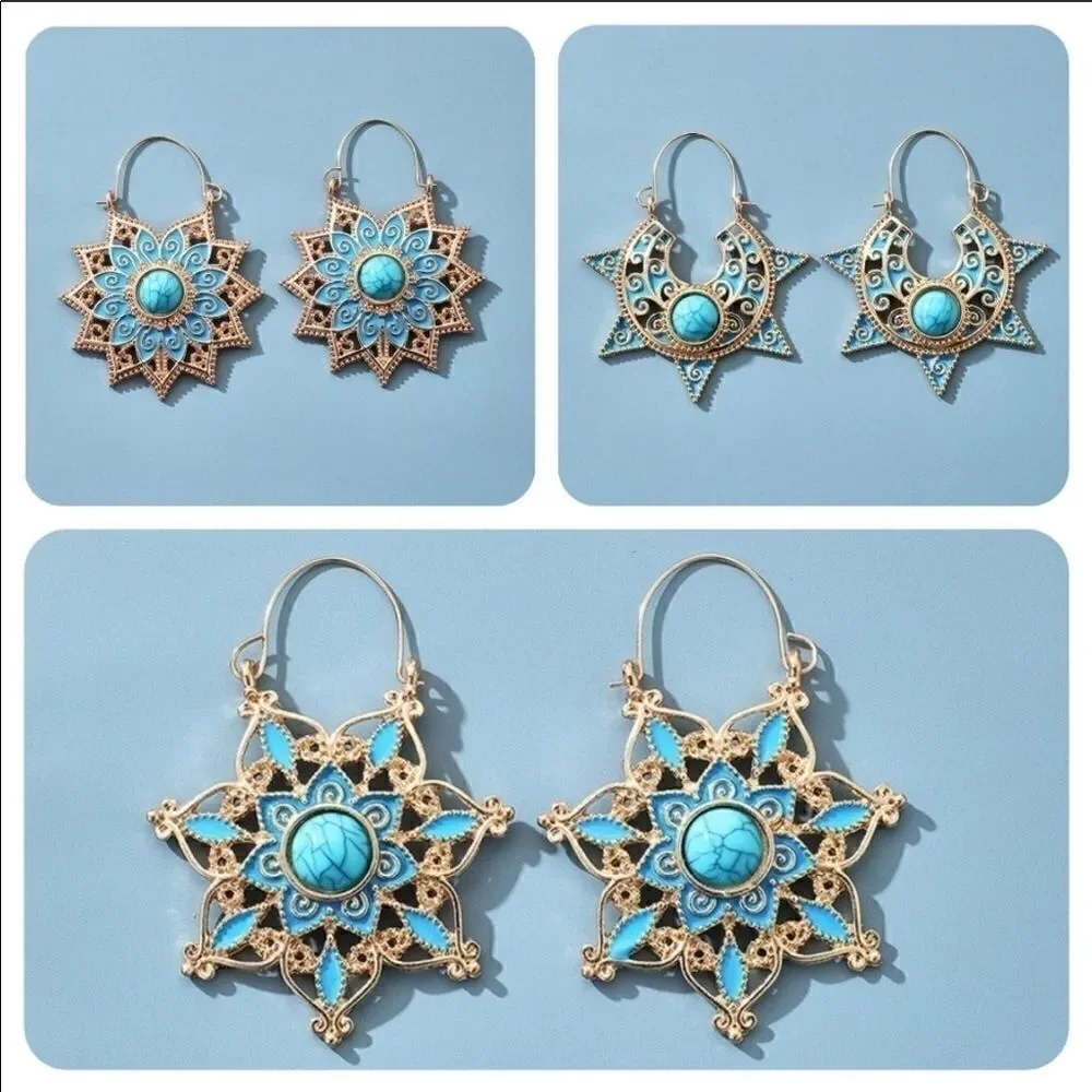 Earrings BOHO style Sunflower Turquoise